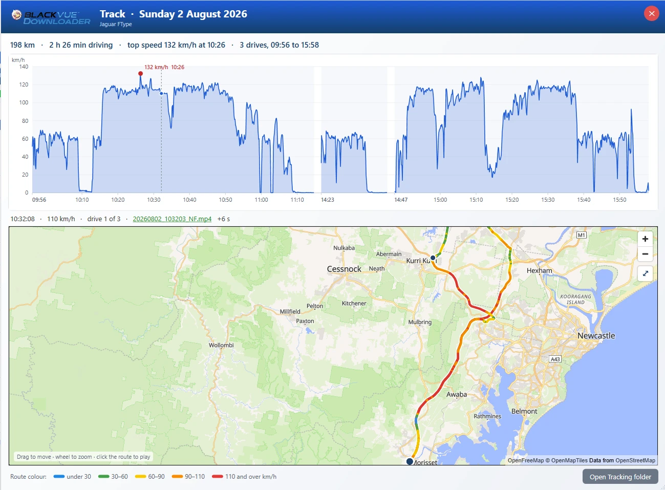 Track window - speed graph and street map